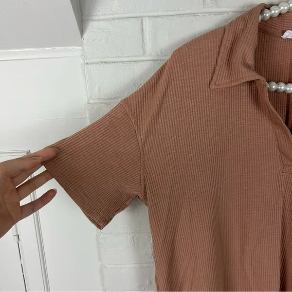 Jane + Delancey Neutral Ribbed Knit Collar Top Size S - Image 8