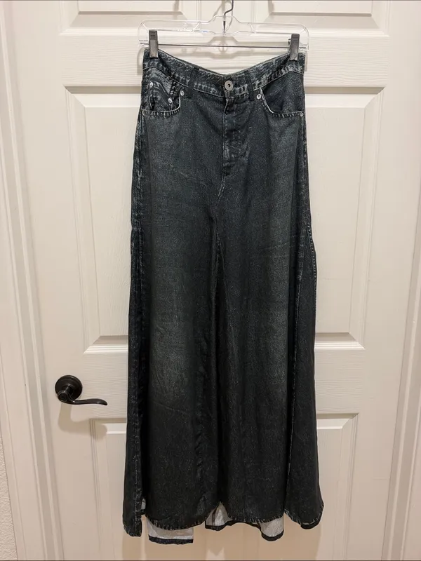 Elan Jessa Black Faux Denim Acid Wash Look Tencel Maxi Skirt Medium Gray Boho - Image 4