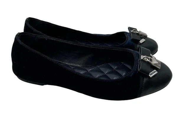 Michael Kors navy blue velvet alice ballet flat shoes silver hardware size 7 - Image 2