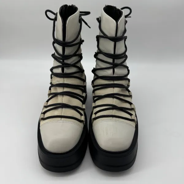Free People Simone Platform Combat‎ Boots 38 Cream Leather Suede Zip Up Alt Goth - Image 2