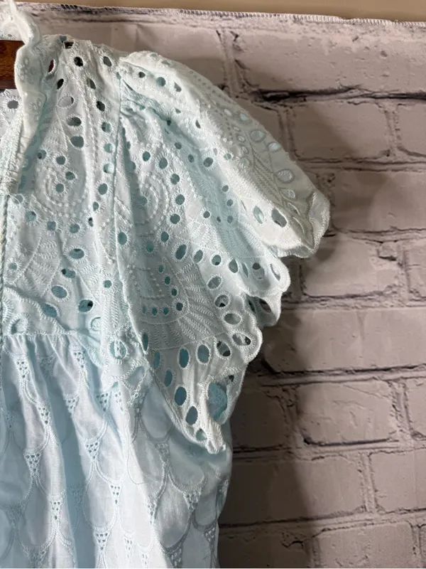Adiva Blue Eyelet lace ruffle sleeve blouse size large - Image 2