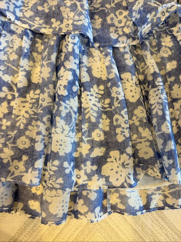 LoveShackFancy Blue White Floral Tiered Ruffle Mini Skirt Small - Image 3