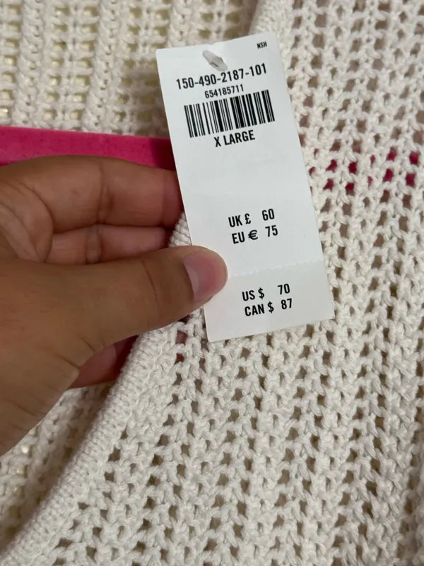 Abercrombie & Fitch Cream Open-Knit V-Neck Cropped scalloped Sweater Size XL NWT - Image 8