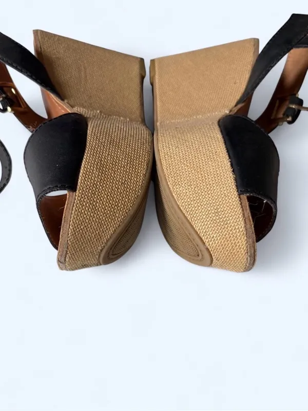 Tommy Hilfiger Black Wedge Sandals with Natural Platform - Image 6