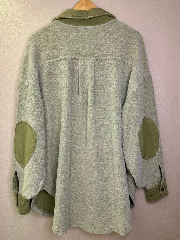 Free People Ruby Oversized Green Shacket Shirt Jacket Distressed Cotton - Image 3