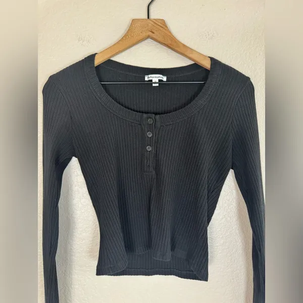 Reformation Billie Knit Top Ribbed Cropped Black Long Sleeve Medium $98 - Image 12