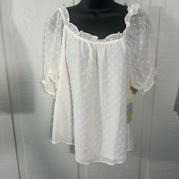 Cece Womens Shirt Puff Sleeve Square Neck Ruffle Dot White Top Size Small NWT - Image 2