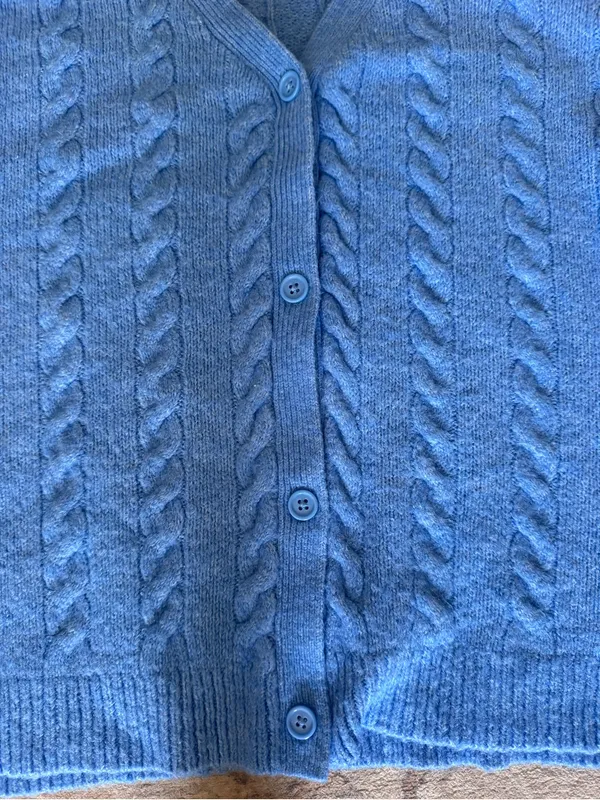 Art Class Blue Cable Knit Button Up Cardigan - Image 5