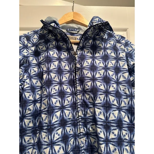 Duluth‎ Trading Co Women's Blue Geometric Hooded Grabreaker Rain Jacket Size XS - Image 4