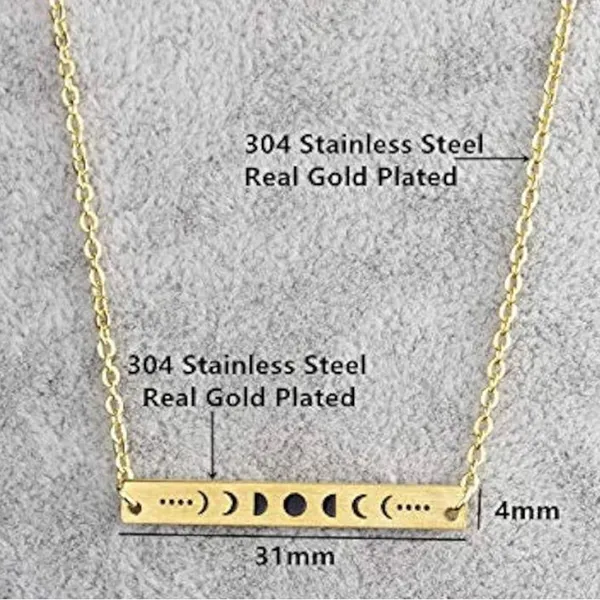 Boutique NEW Yellow Gold Plated‎ Celestial Moon Phase Bar Pendant Necklace, 16-18” - Image 5