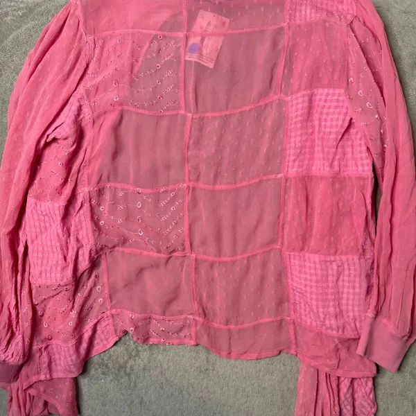 Young Threads Pink Patchwork Open Front Cardigan Size L Festival Embroidered NEW - Image 7