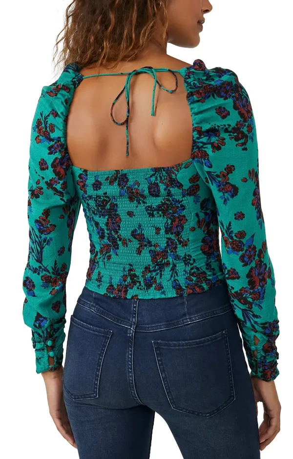 Free People Hilary Printed Top In Green Floral - Image 2