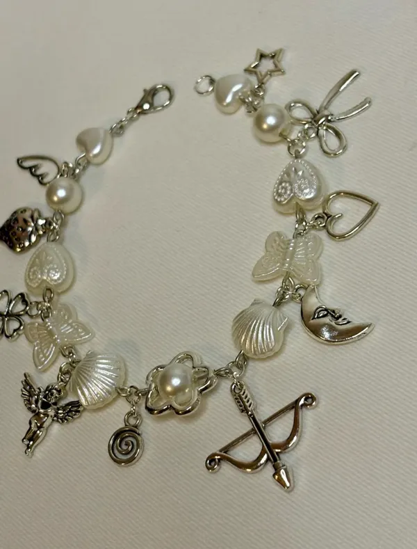 Handmade Silver Pearl Charm Bracelet - Image 3