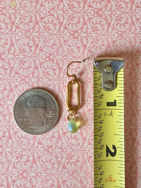 Handmade gold tone stainless steel & teardrop beads chic fairy boho vintage style dangle earrings💚 - Image 6