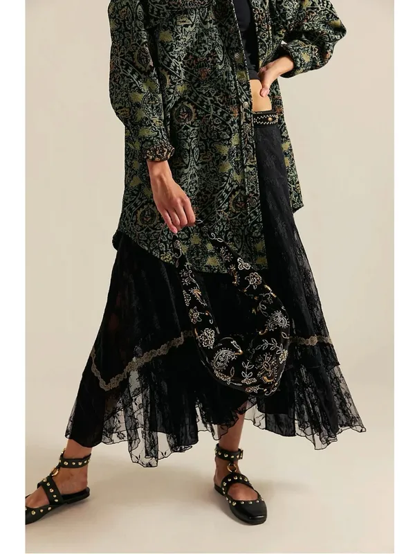 Free People Bohemian Witchy Nashville Nights Beaded Velvet Bag Black NWT Evening - Image 4