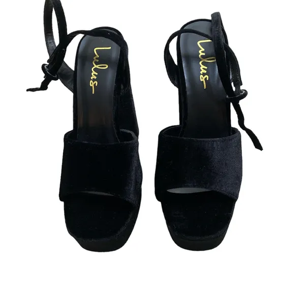 Lulus Gorgyy Black Velvet Open Toe Platform Sandals - Image 2