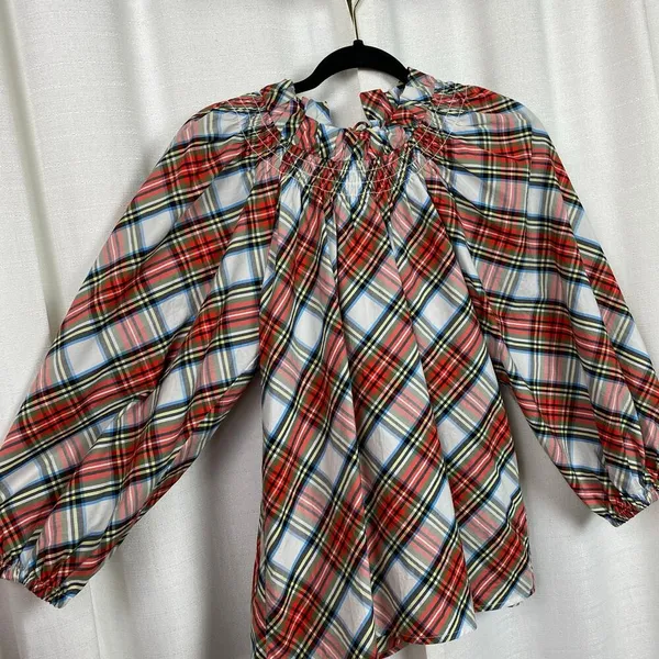 J.Crew Tartan Plaid Smocked Neck Popover Blouse Sz.XS - Image 7