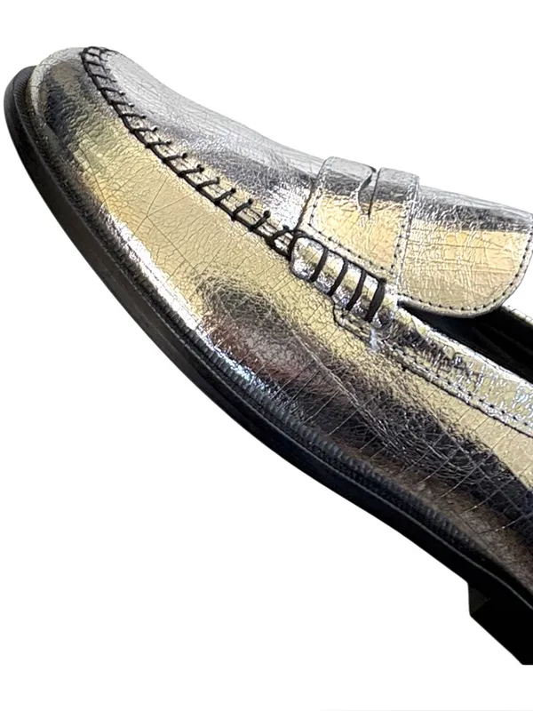 NEW Free People Leather Blanket Stitch Loafers Metallic Silver Size 8 - Image 7