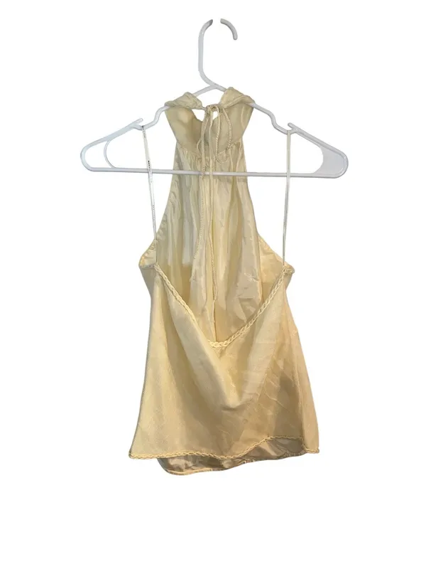 vintage Y2k Max Studio halter mock neck top cream sheer overlay Linen Resortwear - Image 11