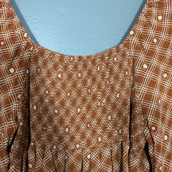 Rewind Brown Boho Hippie Cottage Smocked Top - Women's Size XL - Sweetheart Neck - Image 6