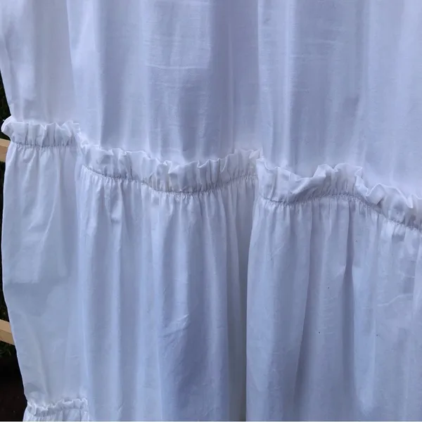 White Cotton Blend Tiered Puff Sleeves Maxi Dress M - Image 10