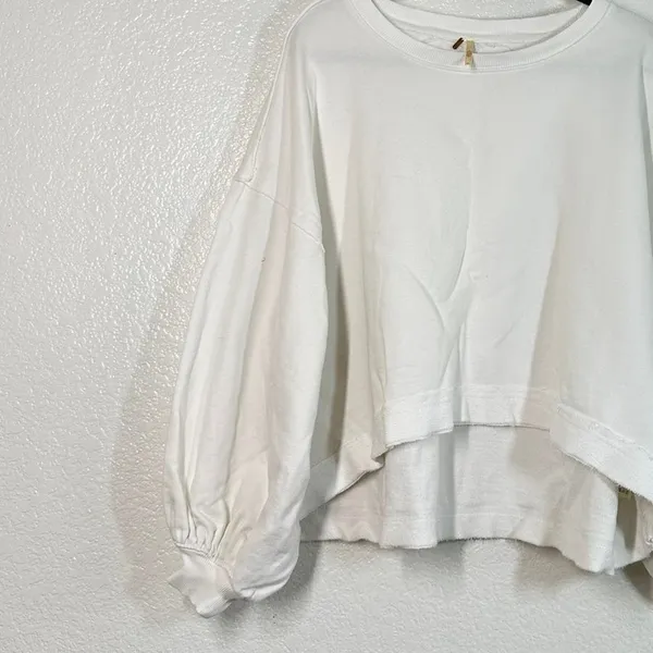 S Free People Trish Pullover Balloon Sleeve Sweatshirt top white women's - Image 8