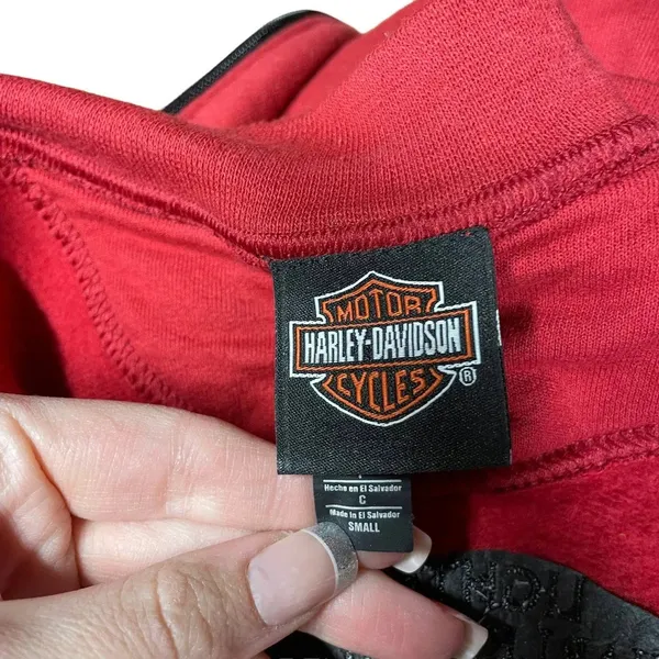 Harley Davidson Logo Embroidered Zip-Up Sweatshirt Jacket Red Black Size‎ Small - Image 8