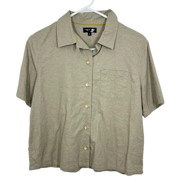 Fundamental Coast Linen Blend Short Sleeve Button Up Shirt Camp Top Beige Size S - Image 9