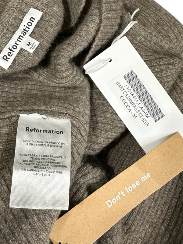 REFORMATION Hart Cashmere Sweater, Cocoa, Medium - Image 10