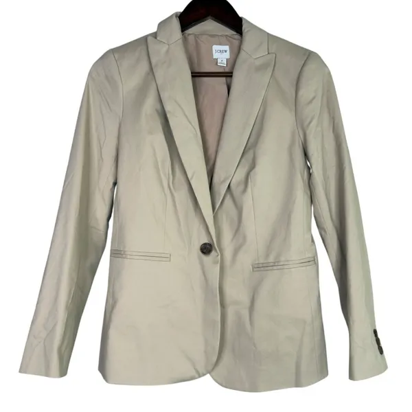 J. Crew Willa Long Sleeve Single Button Stretch Suit Coat Jacket Blazer 2 Beige - Image 13