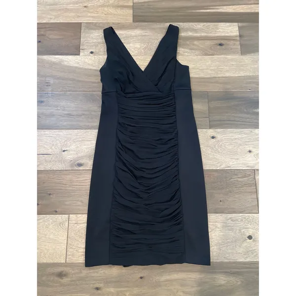 White House Black Market Ruched Dress Satin Chiffon Black Size 10 - Image 5
