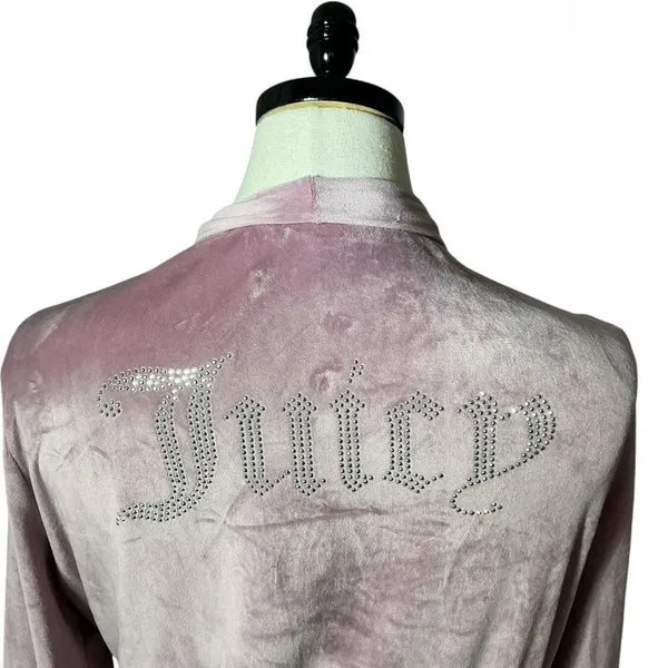 Y2K Juicy Couture L Velvet Pink Velour Rhinestone Logo Robe Loungewear‎ coquette - Image 3