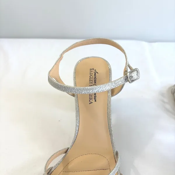 American Glamour Badgley Mischka Silver Glitter Block Heel Sandals Womens 6‎ - Image 14