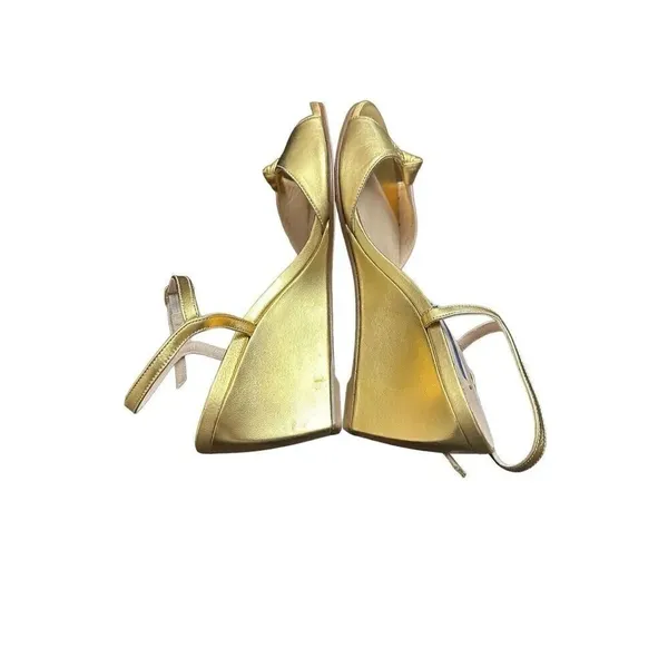 $425 Stuart Weitzman Gloria Leather Wedge Sandal Platino Metallic 71/2 - Image 4