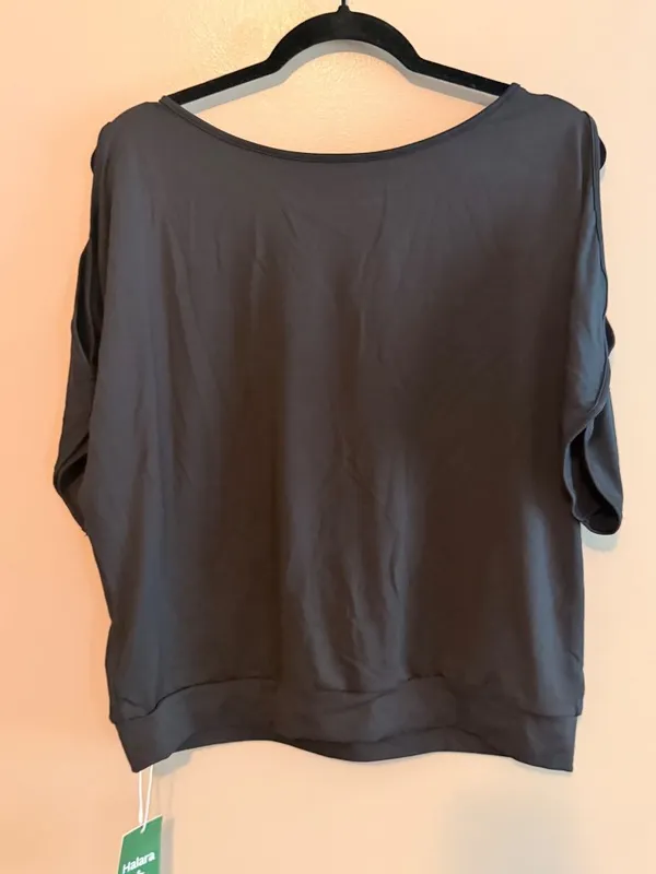 Halara L Boat Neck Black Short Sleeve Cut Out Casual Top Size L - Image 4