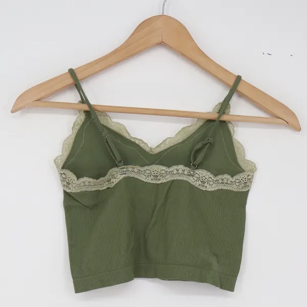 Wild Fable Cami Top Womens S Seamless Cropped Olive Green Lace Trim Excellent - Image 3