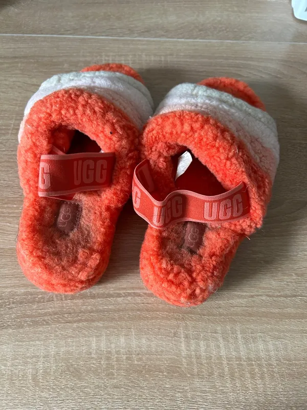UGG Women's Fluffy Striped Slide Sandals in Orange, Pink & Cream - Image 4