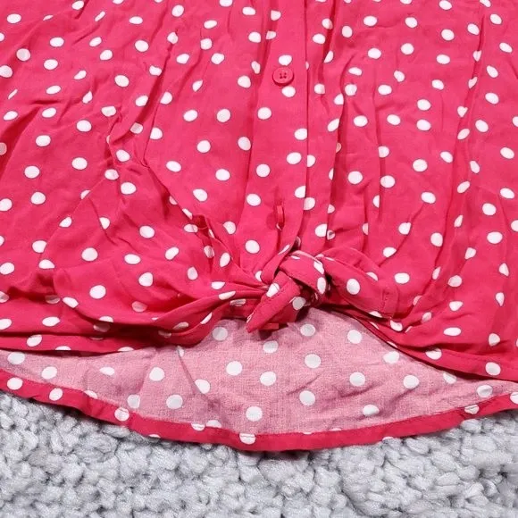 Abercrombie Tie Front Polka Dot Red White Cropped Shirt Top Short Sleeve Small - Image 3