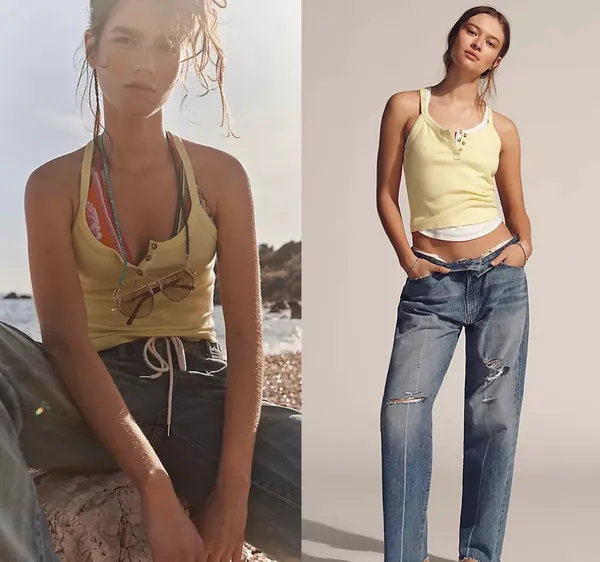 NWT $38 Anthropologie x Pilcro Yellow Hang Ten Layering Scoop-Hem Tank XL - Image 4