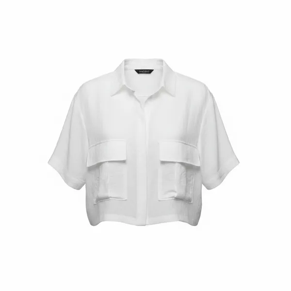 H&M Divided White Short Sleeve Button-Front Utility Crop Shirt - Image 3