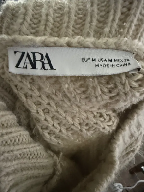 Zara Cream Chunky Knit Mock Neck Sweater Womens Medium Ribbed Pullover - Image 10