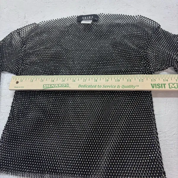 Akira Women's Black Glitter Mesh Metal Rhinestone Long Sleeve S/M Glam Y2K Party - Image 14