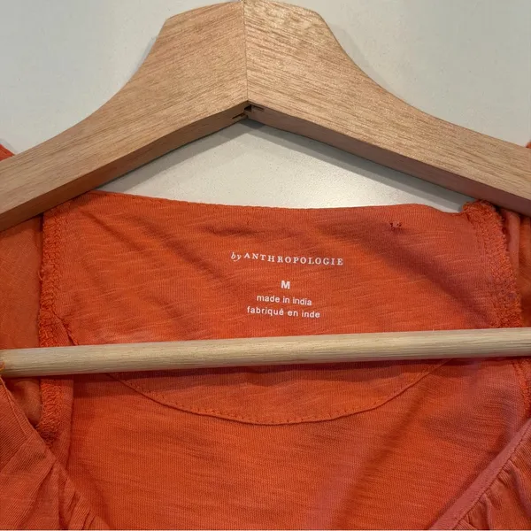Anthropologie Orange V-Neck Puff Sleeve‎ Boho Cotton Top Size Medium - Image 6