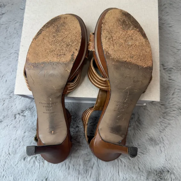 Classiques Entier Rialto Brown Woven‎ Leather Stiletto Sandals Womens 7.5M - Image 5