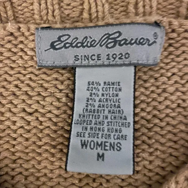 EDDIE BAUER Tan/White Snowflake Design Knit Button-Down Cardigan - Size Medium - Image 4