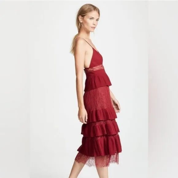 Fame and‎ Partners NWT Felicity Midi Dress Tiered Cocktail Burgundy Size 8 - Image 2