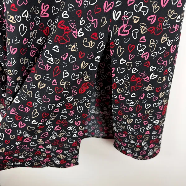 LOFT Black Heart Print Midi Skirt Size 2 Coquette Valentines Romantic Y2K‎ Girly - Image 3