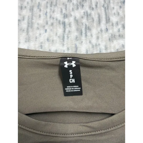 Under Armour Rush Women Small T-Shirt Taupe Brown Olive Short Sleeve Performance - Image 4