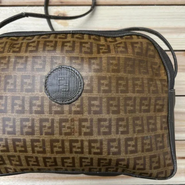 Authentic Vintage Tan Brown Monogram Fendi Shoulder Bag Purse - Image 2