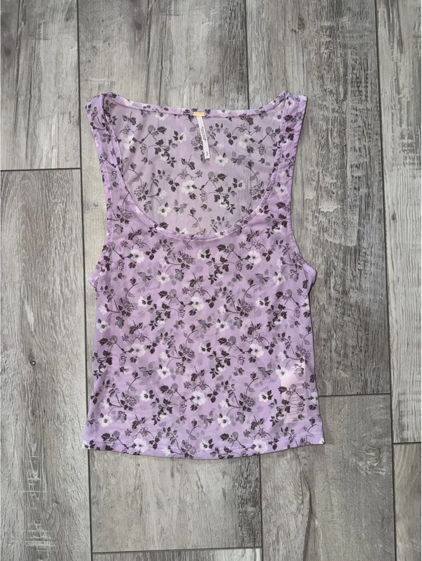 Free People Y2K Coquette Twosie for One Mesh Lilac Ditsy Floral Combo Tank small - Image 4